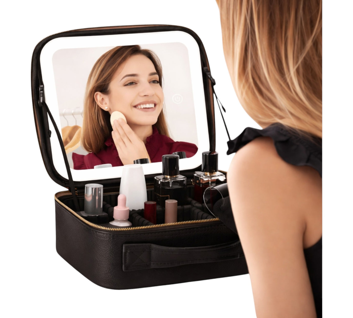 Portable LED Makeup Box with Mirror - Adjustable Light & Dividers