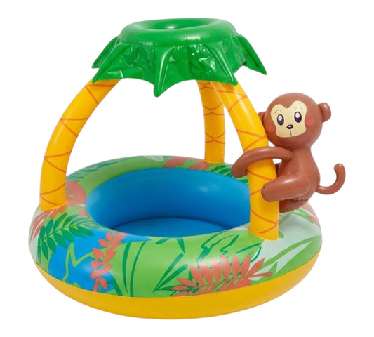 Monkey & Palm Tree Inflatable Baby Pool with Sun Canopy
